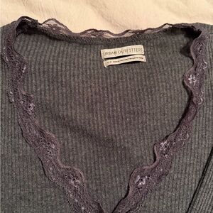 Urban Outfitters Charcoal Gray Lace V-Neck Top